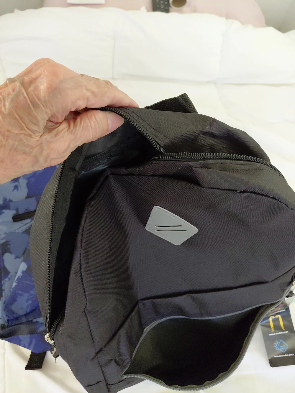 NWT Set of Two Unisex Backpacks Black & Blue with Black and Blue Camo 13x17 ish